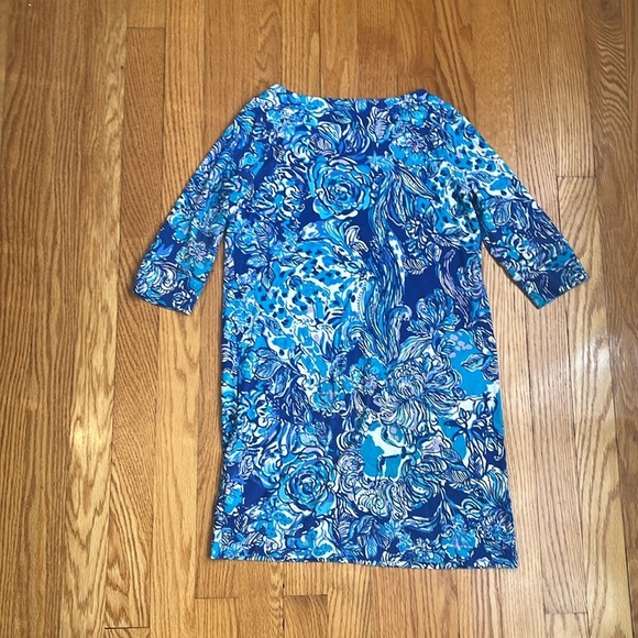 Lilly Pulitzer Mini 3/4 Sleeve Sophie Dress Multi Blue Artsy Leaf Print L 8/10 - Picture 4 of 4